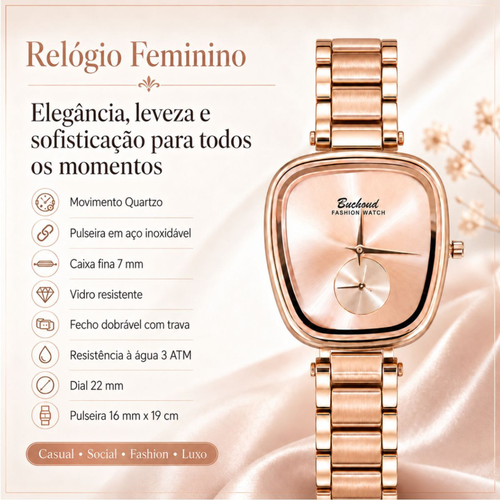 Relógio Feminino Zoe — Elegância Rosé em Aço Inox