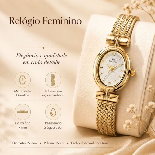 Relógio Feminino Liz Dourado em Aço Inox — Elegante e Clássico